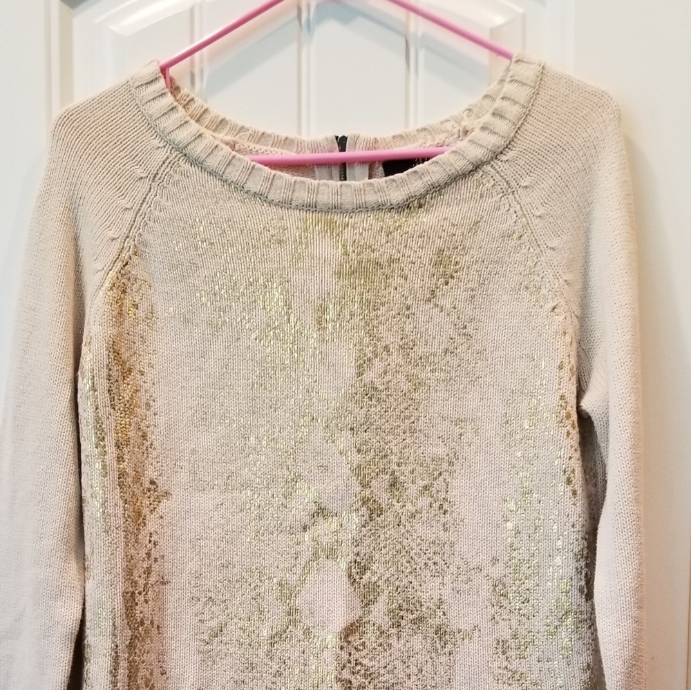 ANA Cream and Gold Crew Neck Sweater Sz S